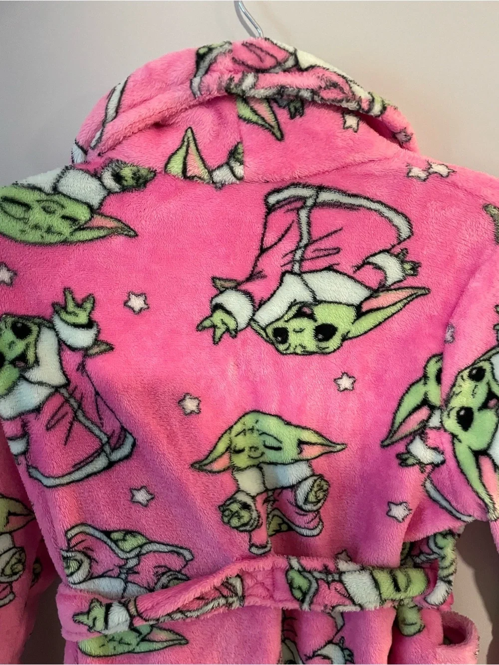 Kids girls Pink Baby Yoda Fleece Robe size 7/8
